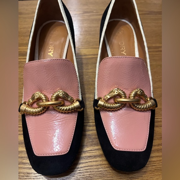 Tory Burch Shoes - Tory Burch Pink and Black Loafers with Gold adornment